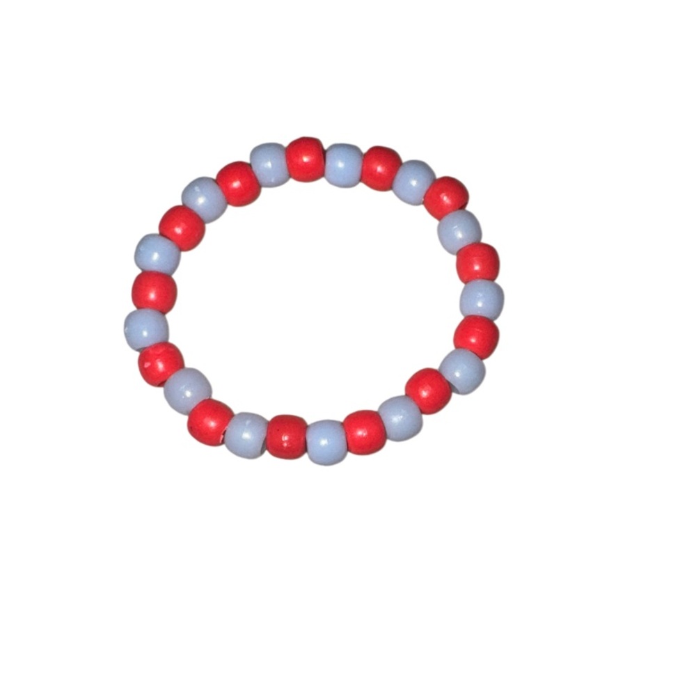 Handcrafted Grayish Blue & Red Pony Beaded Bracelet